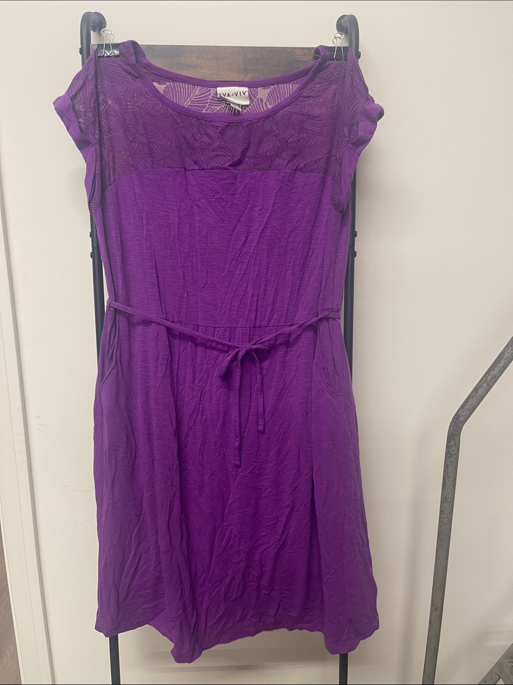 Ava & Viv Violet Short-Sleeve Tie-Waist Midi Dress